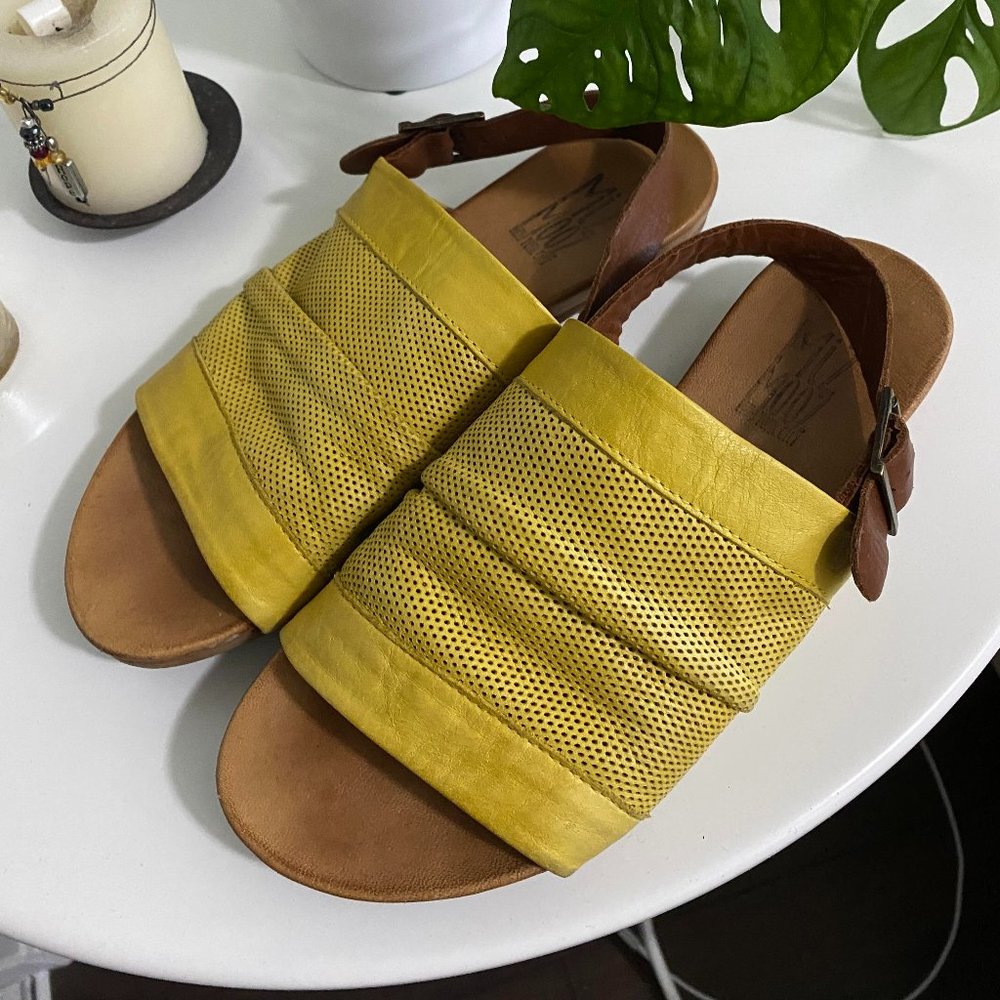 Miz Mooz Yellow and Brown Perforated Leather Sandals